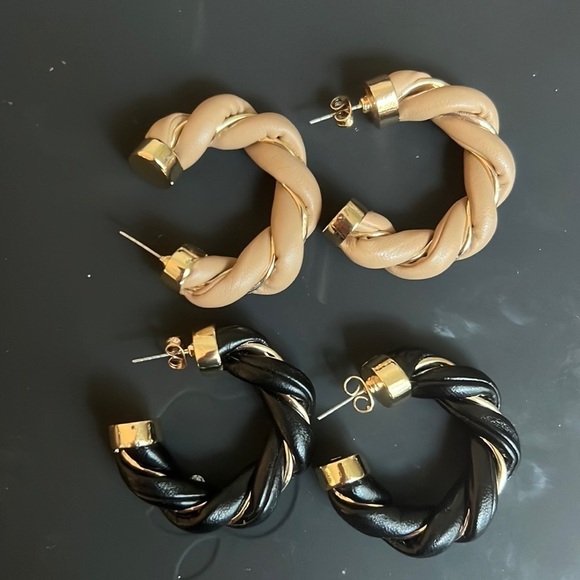 Tan and Black Leather Hoops - Picture 1 of 1